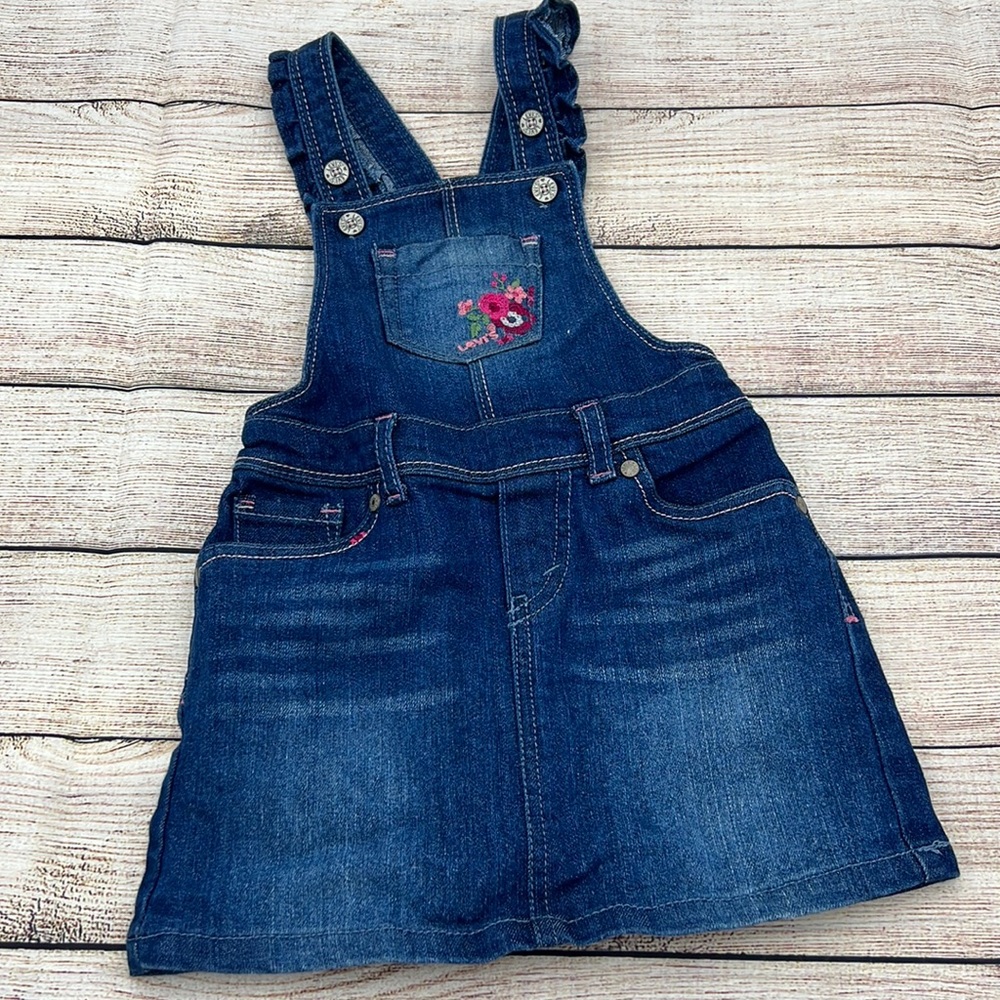 Levi’s Blue Jean Overall Skirt With Ruffle Detail Sz 3T